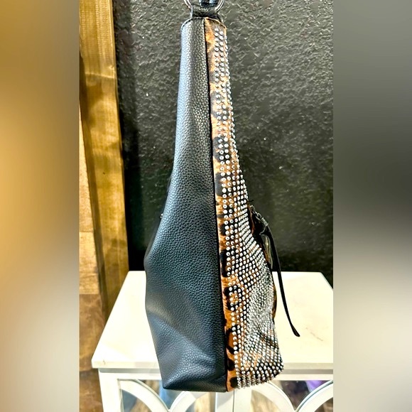 NWT Sandra Ling Leopard Bling Upcycled Hobo Bag - Picture 8 of 16